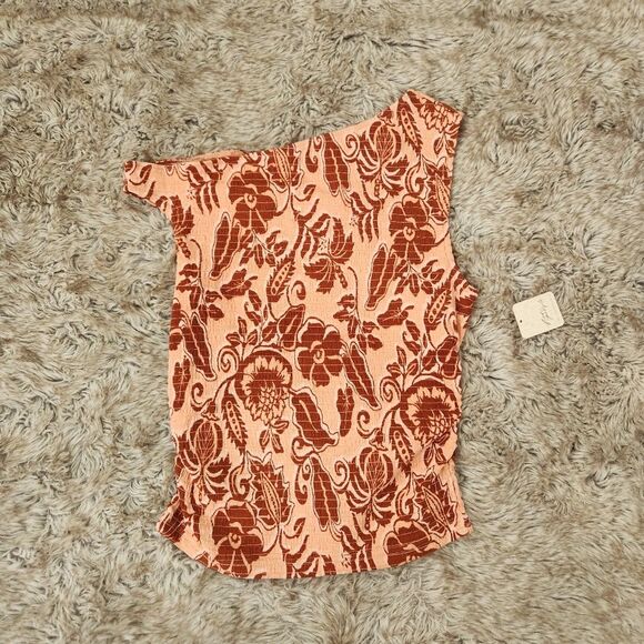 Free People Women's Shea Top in Apricot Combo Size Large NWT - Picture 2 of 9
